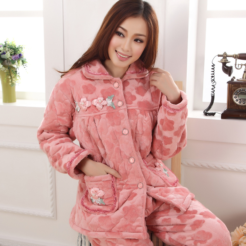138 women's thickening plus velvet cotton-padded sleepwear elegant noble