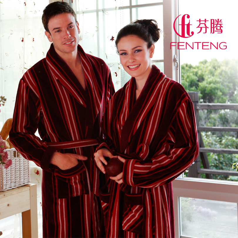 139 sleepwear 2012 winter romantic lovers stripe towel cotton lounge robe z1288-1