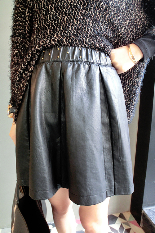 13c autumn and winter rivet decoration small leather skirt bust skirt