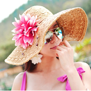 13cm pure hand-woven strawhat beach cap sunscreen large-brimmed hat sunbonnet mw031