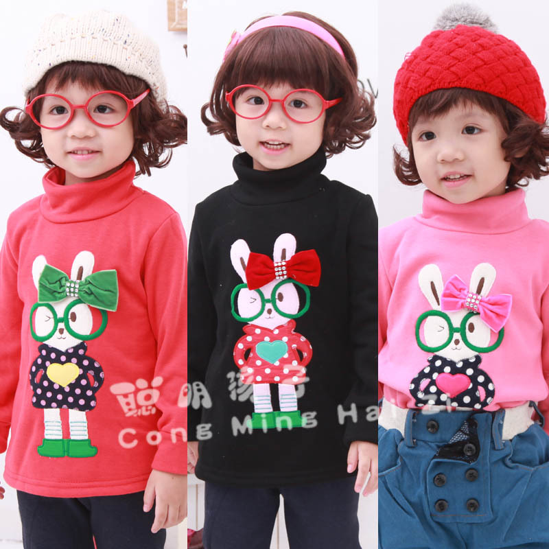 14 - 6 female child children's clothing winter thickening fleece lined basic shirt sweaters sweatshirt female 95519 95566