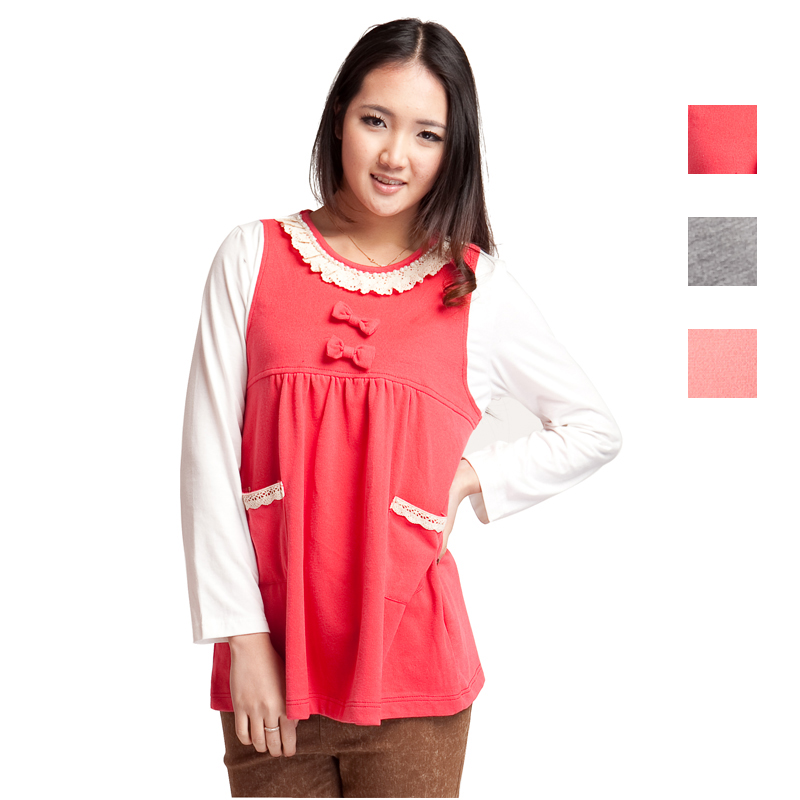 145 spring and autumn fashion maternity clothing bow long-sleeve T-shirt faux two piece maternity top