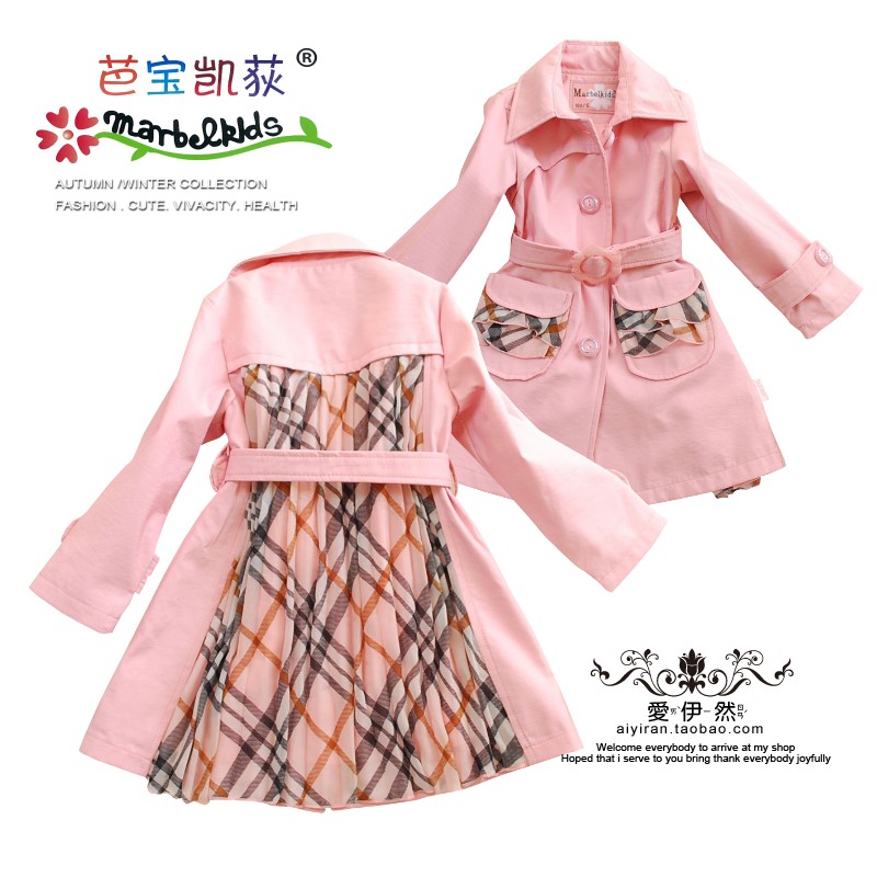 149 spring girls clothing lace layered dress child trench 6957