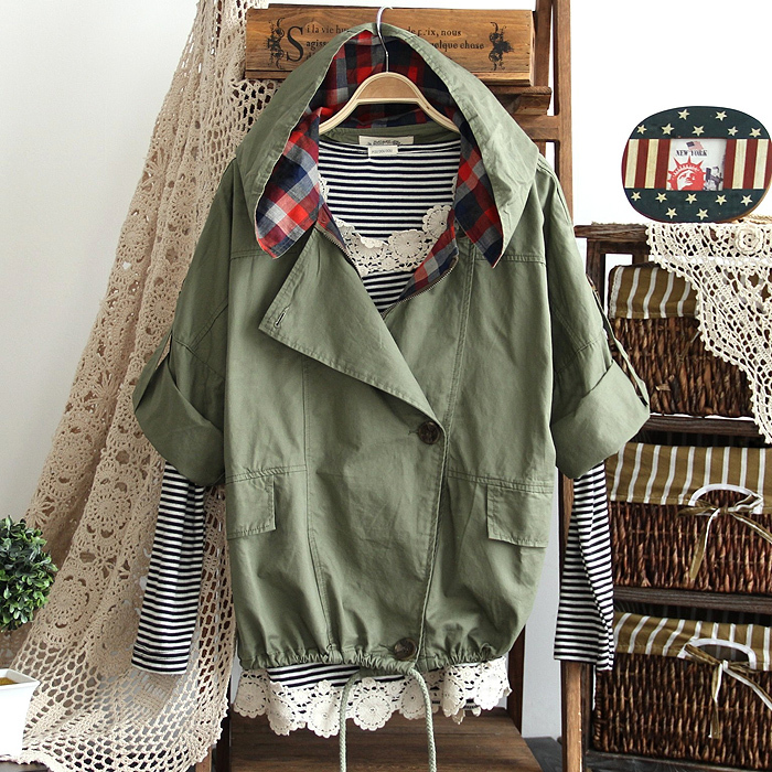 1493 autumn women's 2012 loose casual plaid dual with a hood short jacket cardigan