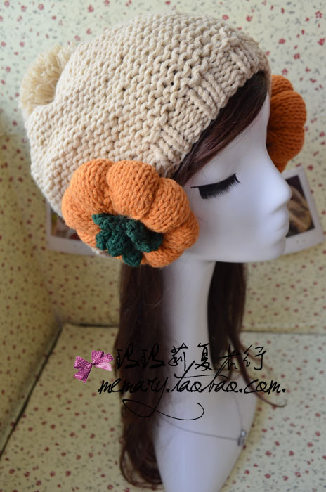 15$Mini Order Autumn and winter women's pumpkin knitted sheep knitted hat flower 2012