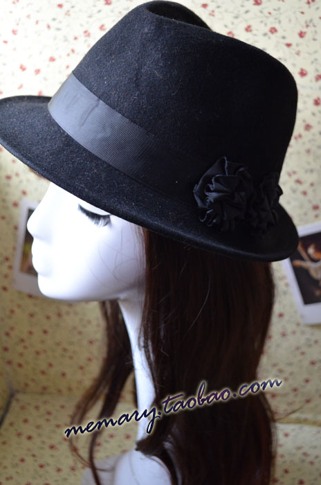 15$Mini Order Fashion vintage flower woolen jazz hat equestrian cap hat female