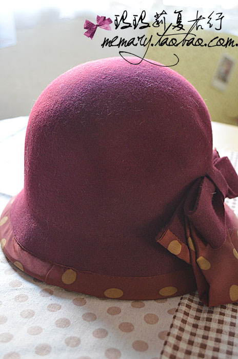 15$Mini Order Polka dot big bow woolen bucket hats bucket hat female