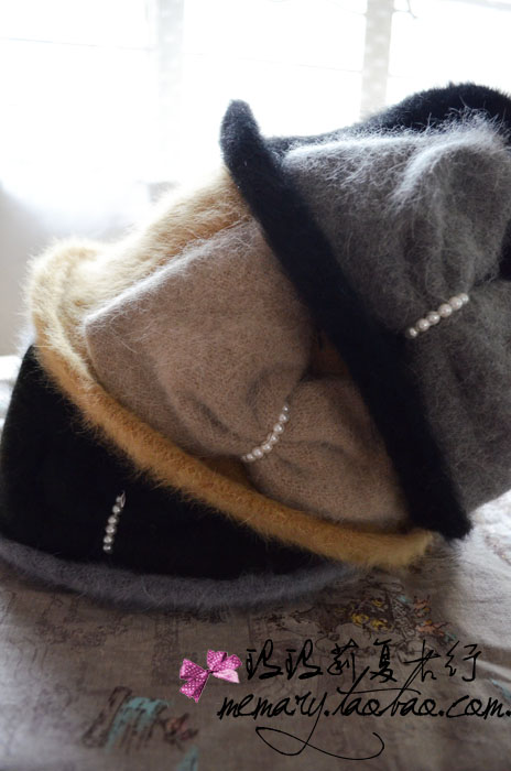 15$Mini Order Vintage bow rabbit fur hat bucket hats bucket hat women's