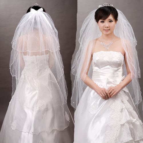 15$Mini Order Wedding the bride wedding dress wedding dress veil 4 beads interspersion beige veil ts3