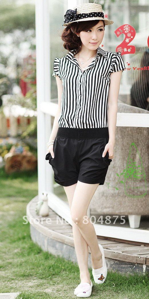 $15 off per $150 order 2012 hot-sale new fashion jumpsuit,short trousers,striped style,short sleeve,Free shipping