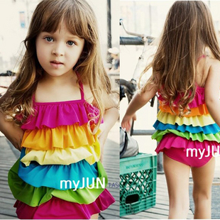 $15 off per $150 order Child one-piece swimsuit colorful ruffle swimwear