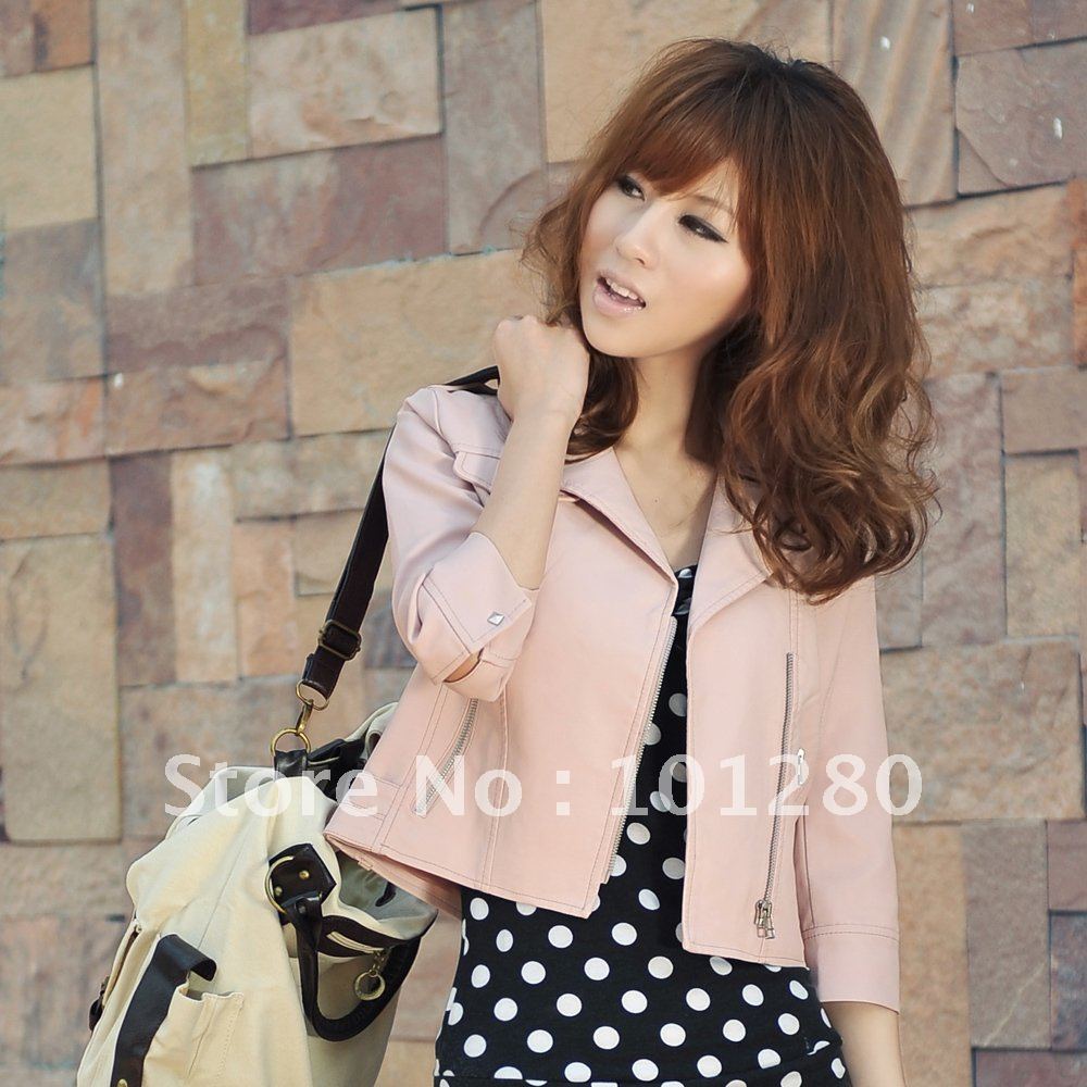 $15 off per $150 order Trumpet 2012 autumn motorcycle short design small leather clothing women outerwear jacket 1g2015g4