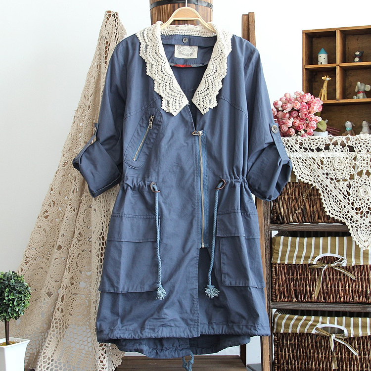 1502 women's spring detachable 2013 sweet lace collar lace long-sleeve thin trench outerwear