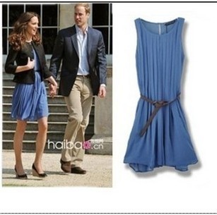 1530 noble elegant pleated sleeveless chiffon one-piece dress with belt