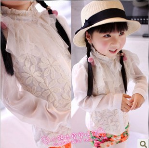 157-5 2013 New arrival !  5pcs\lot  girls cotton blouse white princess lace shirt girls shirt  high quality