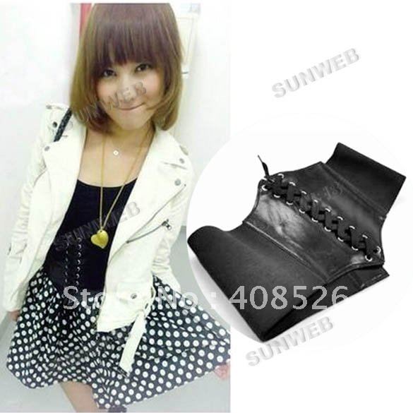15pcs/lot Women's Fashion Stretchy Faux Leather Wide Waist Belt Corset Black free shipping 2822