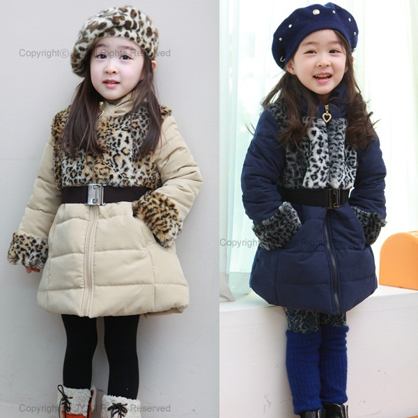 16 2012 winter female child fashion leopard print cotton trench