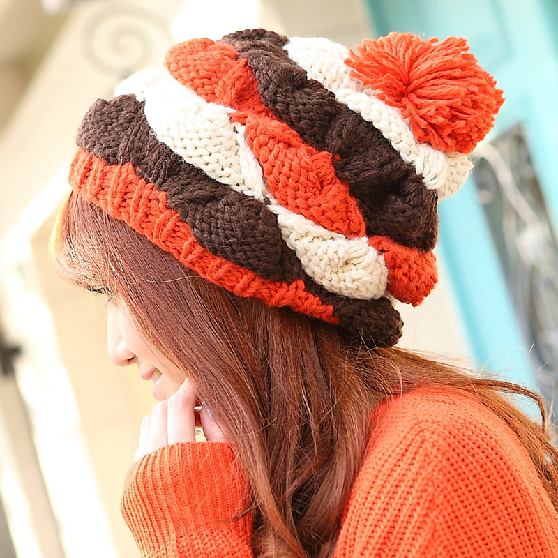 16 autumn and winter large multicolour pineapple knitted handmade hat pullover knitting wool cap thermal millinery