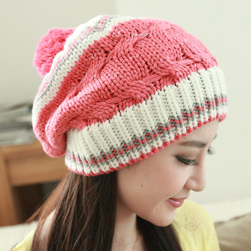 16 autumn and winter multicolour knitted yarn hat macrospheric cap color block decoration twisted knitting wool millinery