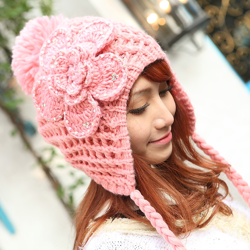 16 autumn and winter thermal knitted hat hook needle flower knitting wool cap wool millinery