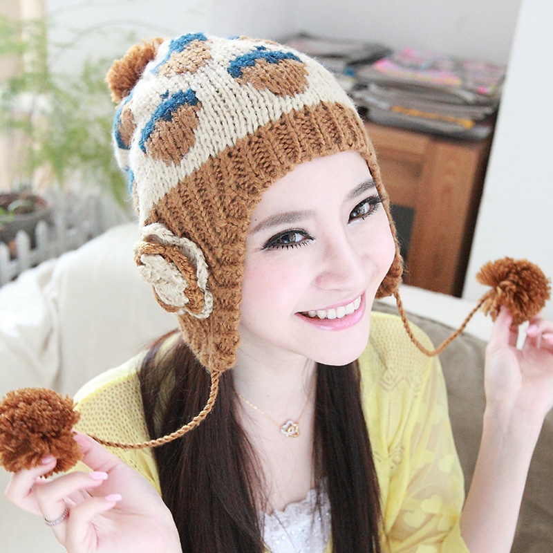 16 autumn and winter warm hat knitted hat hair bulb cap female knitting wool hat knitted strawberries sphere cap