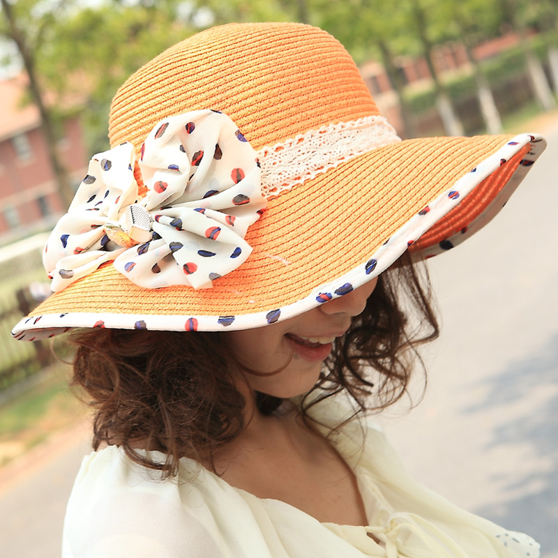 16 paragraph summer sweet strawhat dot bow women's sun hat sun hat