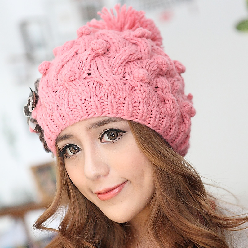 16 thermal knitted hat plush ball cap female knitting wool knitted hat