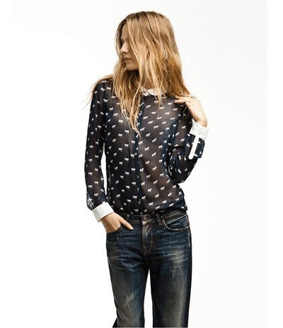 [1600]Free Shipping 2012 new Long Sleeve Women's chiffon shirt brand shirt fashion print shirts Wholesale &Retail
