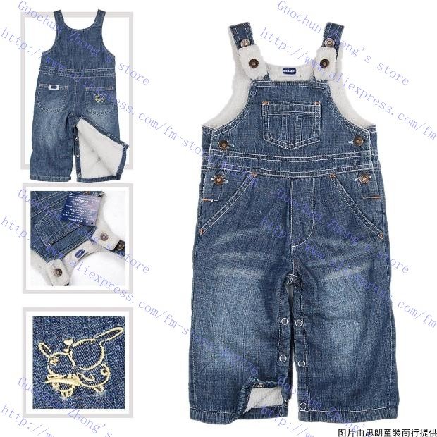 16pcs kk rabbit Baby WINTER jean pants Baby BOA Jeans suspender pants Children overalls trousers