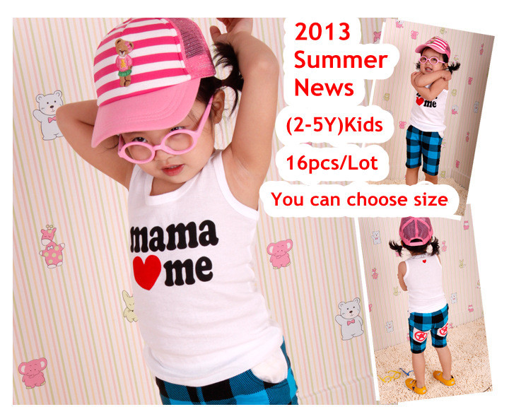 16Pcs/Lot(2-5Y)Children Kids Baby Boy's Girl's Tank Top,Cotton papa mama Vest for 2013 Summer, baby Summer Clothes