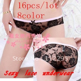 16pcs/lot 8color Lady sexy temptation transparent gauze panties print perspectivity charming low-waist trigonometric panty 803