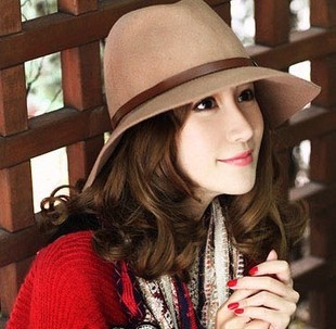 17 Fashion vintage leather buckle on pure woolen bucket hats flat brim fedoras jazz hat autumn and winter female