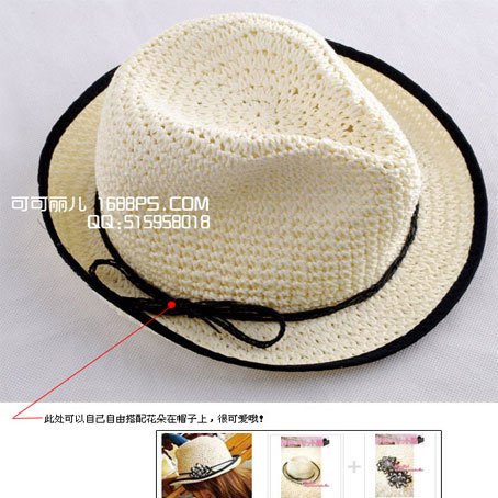 17 M45 border crochet strawhat sunbonnet fedoras women's hat