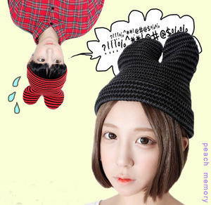 17 Mx32 stripe cartoon MICKEY ears knitted hat knitted hat female autumn and winter hat