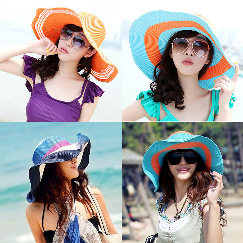 17 Summer sun hat beach cap sunbonnet strawhat women's sun hat anti-uv parent-child cap