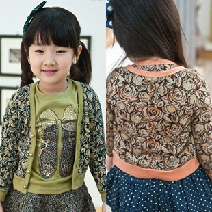 18 2012 autumn and winter princess rose print child girls clothing baby cardigan 4031