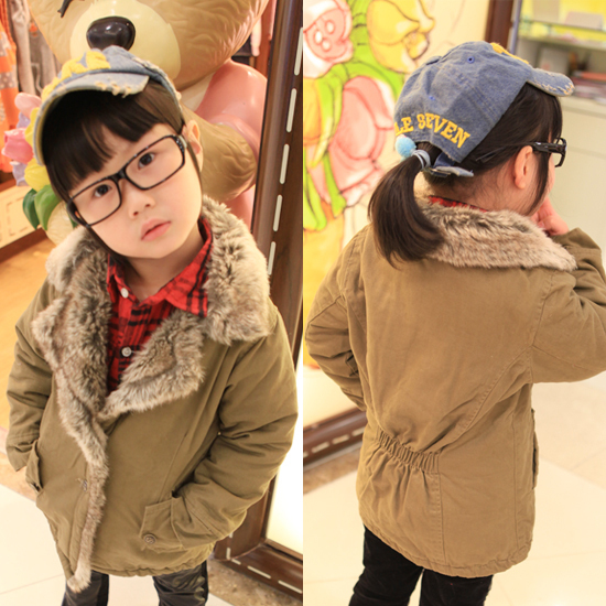 18 2013 autumn and winter casual fur collar child baby girls clothing outerwear trench overcoat z0032