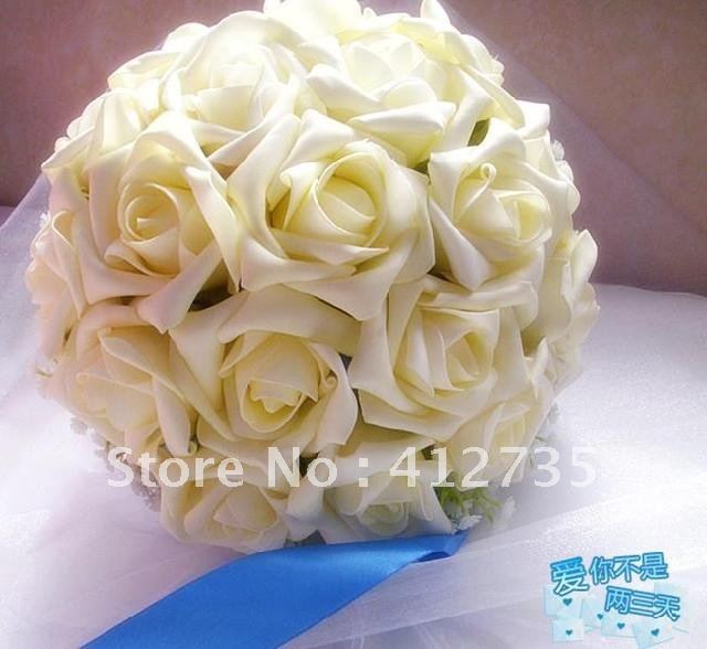 18 Big Rose High-grade simulation bridesmaid bouquet,Photography Props/Simulation Flower,Decorative flowers with blue ribbons