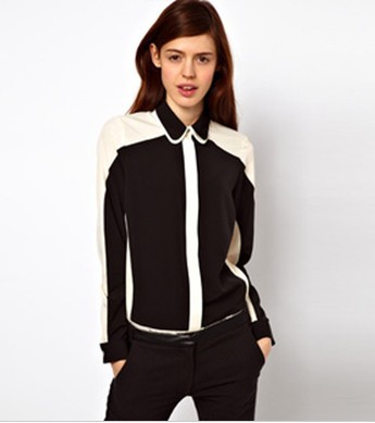 18 Jan Publish 2013 NEW Women Spring Fashion Long Sleeve Top Blouse Female Casual Double-layer Black White Patchwork Shirt