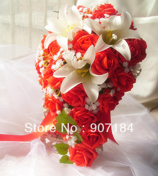 18 Pieces Wedding Red Roses bride holding hands flowers Bridal Bouquets for wedding party with the white Flwer