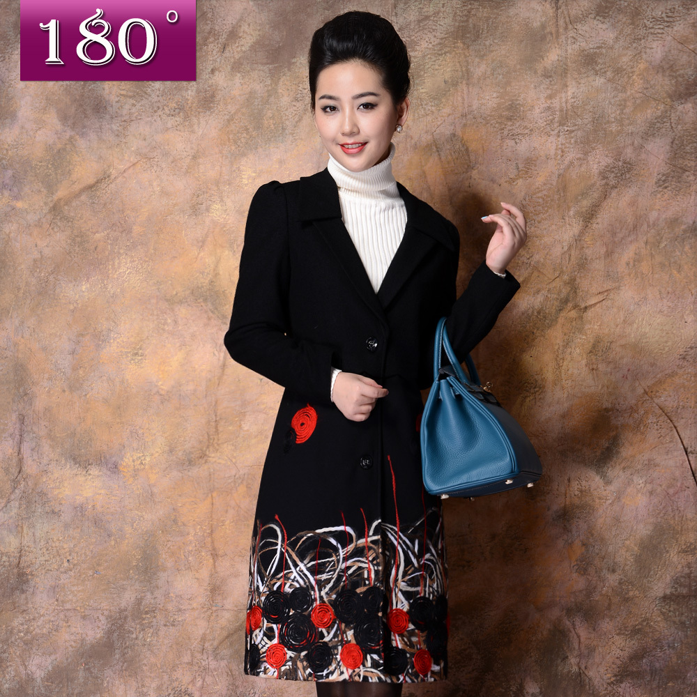 180 2012 autumn fashion elegant disk flowers slim thin long paragraph wool coat outerwear 882