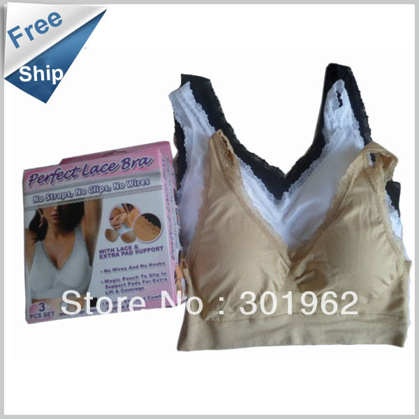 180pcs/lot(60sets)  Seamless Leisure Lace Genie Bra ,White,Black ,Beige 96%Nylon,Only One Set Sale (retail packaging)