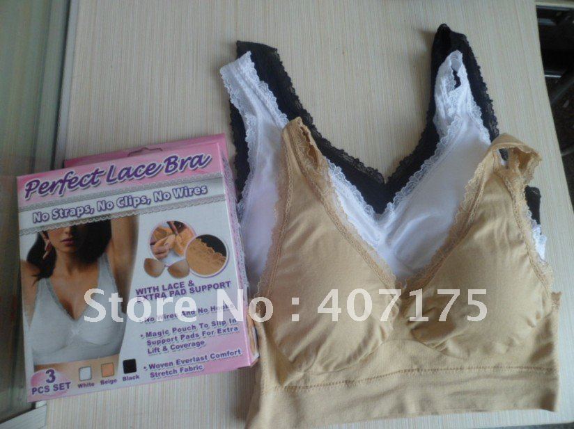 180pcs/lot=60sets V-neck Bra Double Sided With Pad Lace Genie Bra,3 Color a Set Only One Set Sale (Retail packaging)