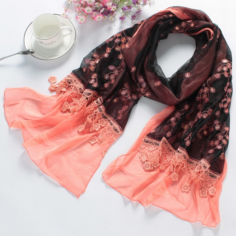 186x44cm Scarf magicaf silk scarf long design cape embroidered paillette double layer 7425