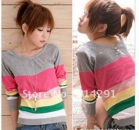 19.99/lot (3pcs)2012 new design korea Wear on both sides striped knitting sweater free shipping