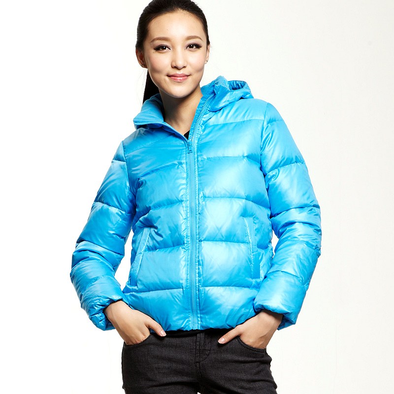 1997 thickening short design down coat female blue 0183794l with a hood zipper sweater