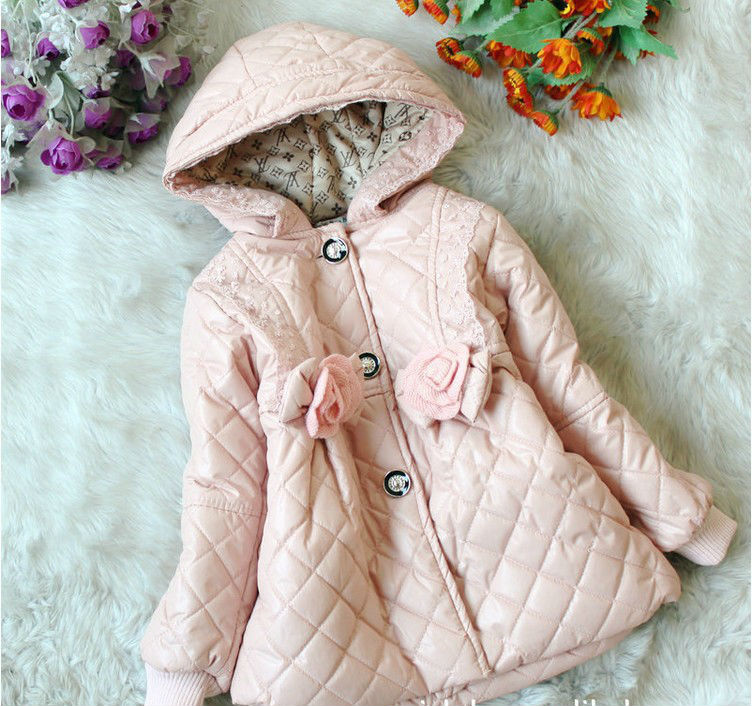 1lot=3pcs 3-6 years baby girls pink cotton winter hooded jacket/coat, fashionable Korean style winter outerwear for girl kid