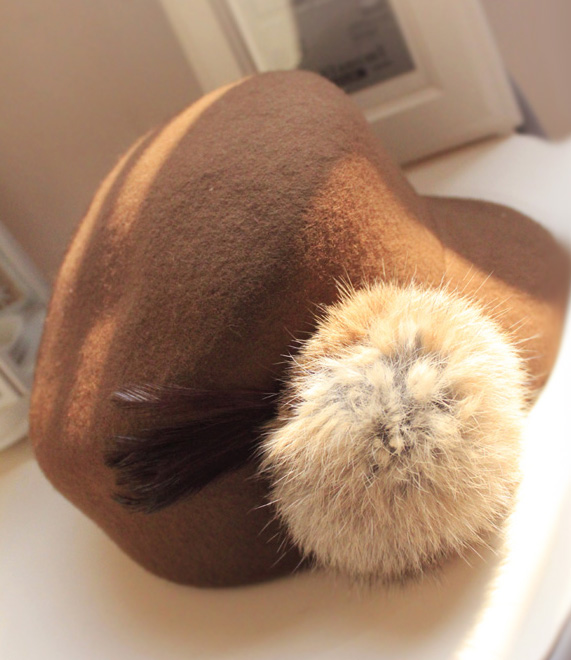 1pc 2012 autumn and winter fur ball feather pure woolen cap fedoras hat multicolor