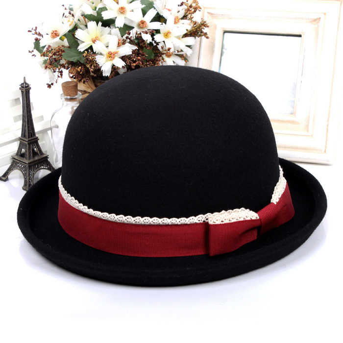 1pc 2012 new arrival wool lace bow ribbon dome fedoras female small round wool hat