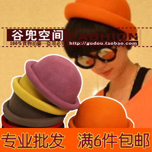 1pc Autumn and winter candy color vintage fashion woolen dome fedoras small round hat mm